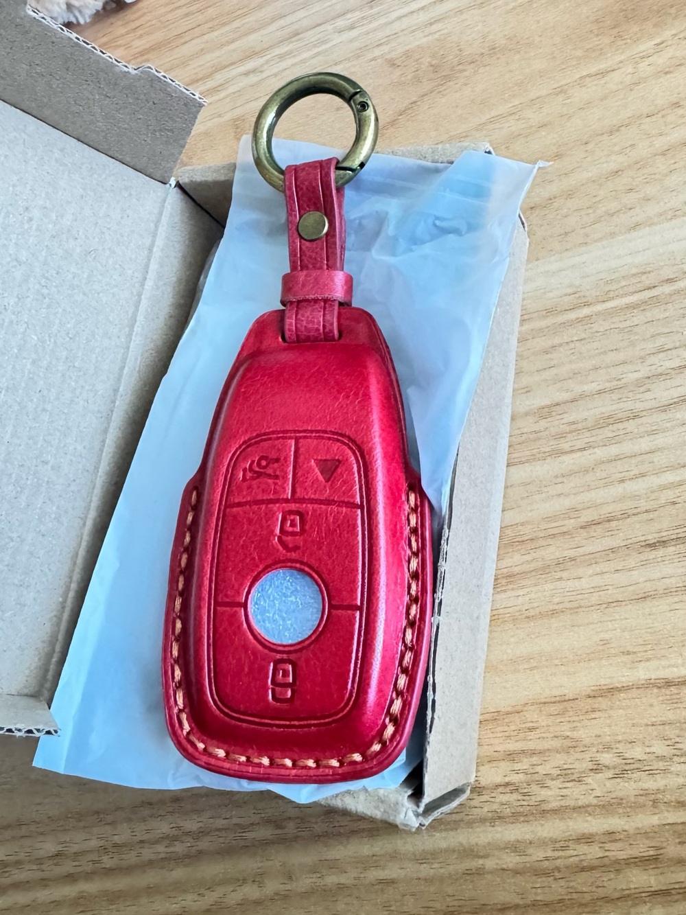 Red Leather Car Key Fob Cover